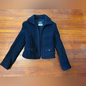 Authentic CHANEL Midnight Black Textured Tweed Jacket size 34